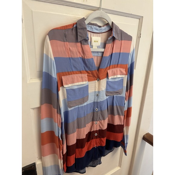 Anthropologie Maeve Women's Wynwood Striped Buttons Down Shirt Top Size 4 - Picture 3 of 8
